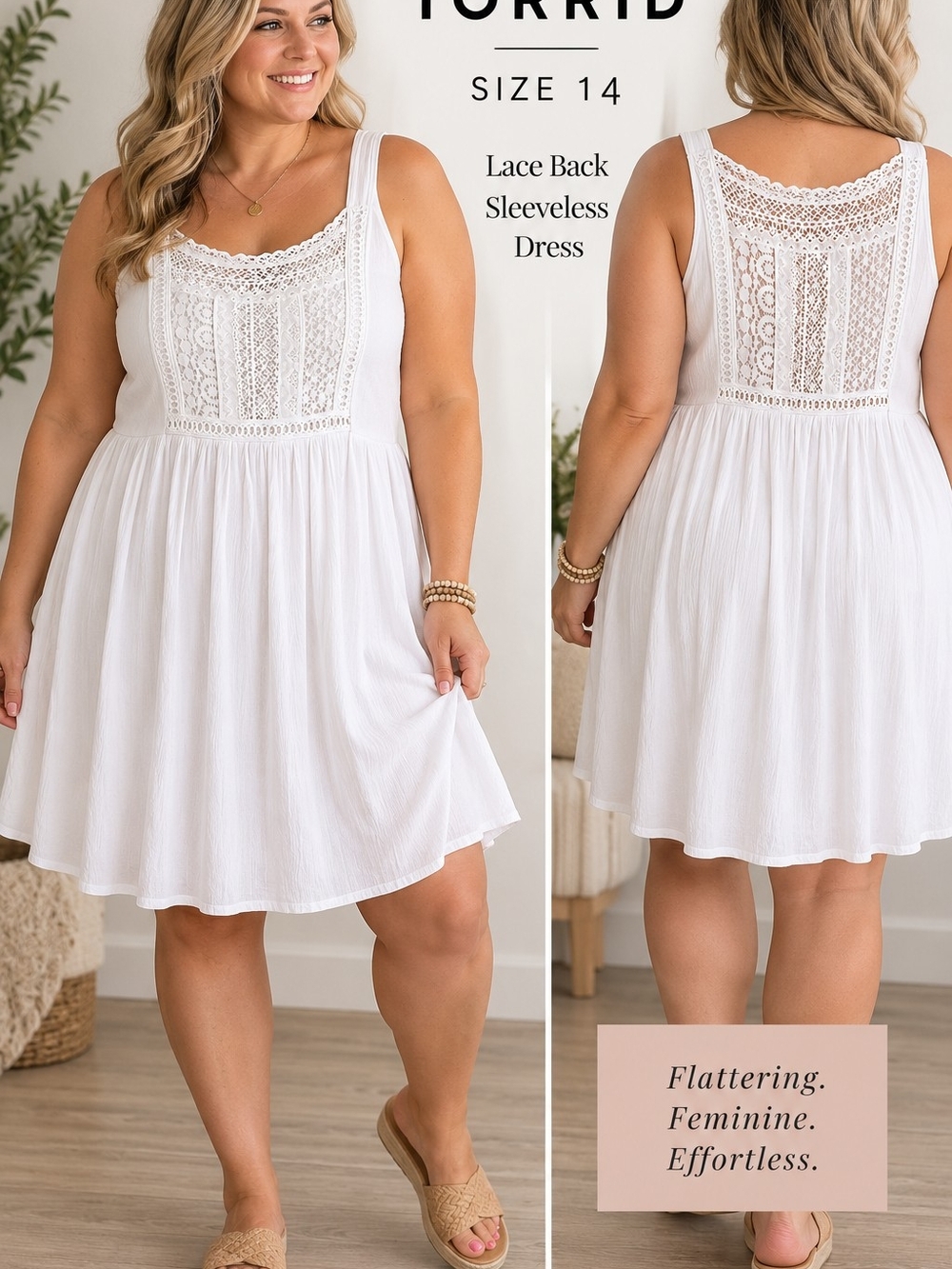 Torrid Womens Size 1 White Lace Crochet Back Sleeveless Boho Dress